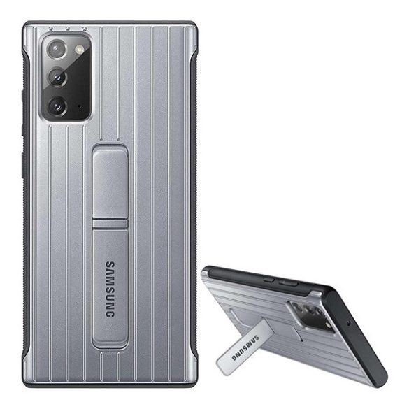 Samsung Galaxy Note 20 / 20 5G SM-N980 / N981, Műanyag hátlap védőtok, dupla rétegű, kitámasztóval, ezüst, gyári