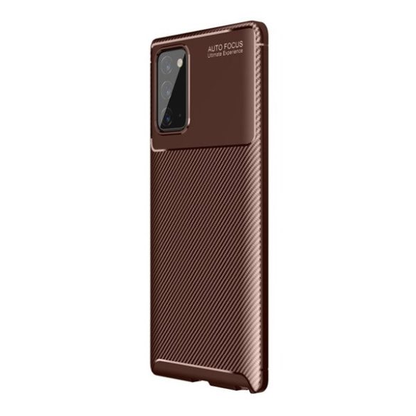 Samsung Galaxy Note 20 / 20 5G SM-N980 / N981, Szilikon tok, közepesen ütésálló, légpárnás sarok, karbon minta, barna
