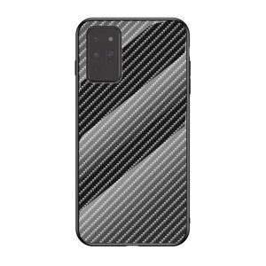 Samsung Galaxy Note 20 / 20 5G SM-N980 / N981, Szilikon védőkeret, üveg hátlap, karbon minta, fekete