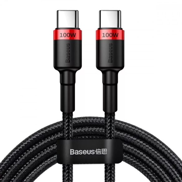 USB Type-C töltő- és adatkábel, USB Type-C, 200 cm, 5000 mA, törésgátlóval, gyorstöltés, PD, cipőfűző minta, Baseus Cafule CATKLF-AL91, fekete/piros
