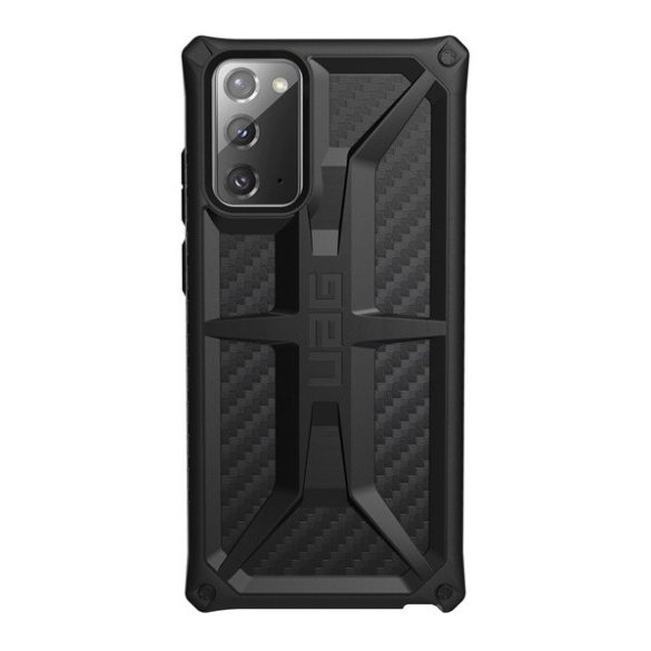 Samsung Galaxy Note 20 / 20 5G SM-N980 / N981, Műanyag hátlap védőtok, szilikon belső, közepesen ütésálló, karbon minta, UAG Monarch, fekete