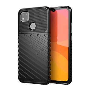 Xiaomi Redmi 9C / 9C NFC, Szilikon tok, közepesen ütésálló, domború csíkos minta, fekete