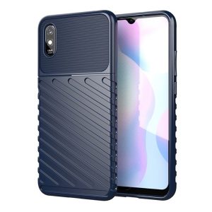 Xiaomi Redmi 9A / 9AT / 9i, Szilikon tok, közepesen ütésálló, domború csíkos minta, sötétkék