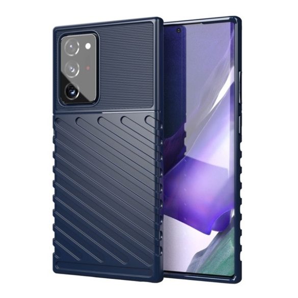 Samsung Galaxy Note 20 Ultra / 20 Ultra 5G SM-N985 / N986, Szilikon tok, közepesen ütésálló, domború csíkos minta, sötétkék