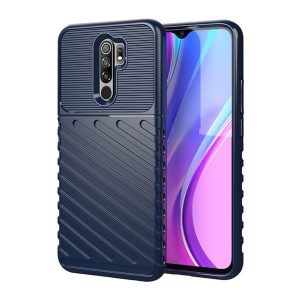 Xiaomi Redmi 9, Szilikon tok, közepesen ütésálló, domború csíkos minta, sötétkék