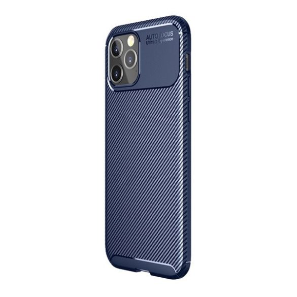 Apple iPhone 12 / 12 Pro, Szilikon tok, közepesen ütésálló, légpárnás sarok, karbon minta, kék