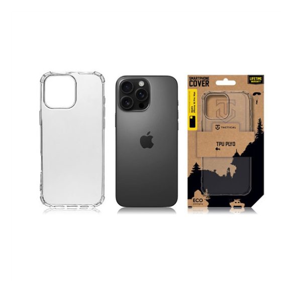 Apple iPhone 16 Pro Max, Szilikon tok, légpárnás sarok, Tactical TPU Plyo, átlátszó