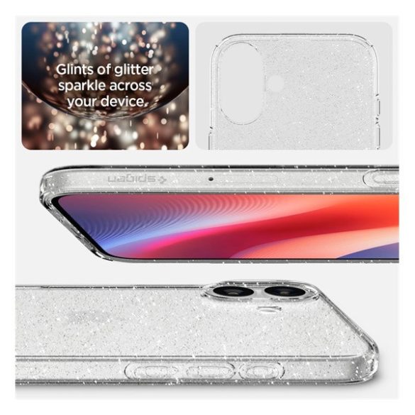 Apple iPhone 16, Szilikon tok, Spigen Liquid Crystal Glitter, átlátszó