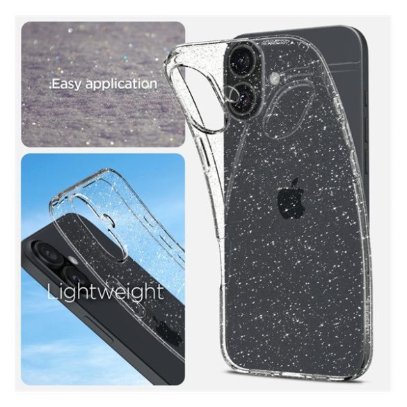 Apple iPhone 16, Szilikon tok, Spigen Liquid Crystal Glitter, átlátszó