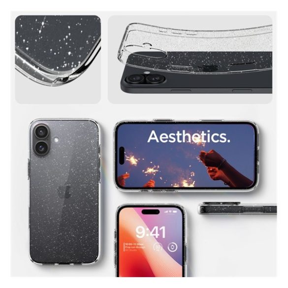 Apple iPhone 16, Szilikon tok, Spigen Liquid Crystal Glitter, átlátszó