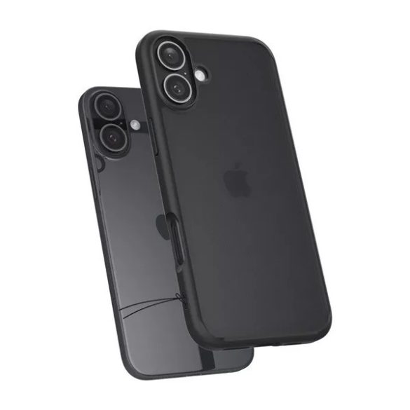 Apple iPhone 16, Műanyag hátlap védőtok + szilikon keret, Spigen Ultra Hybrid Matte, áttetsző/fekete