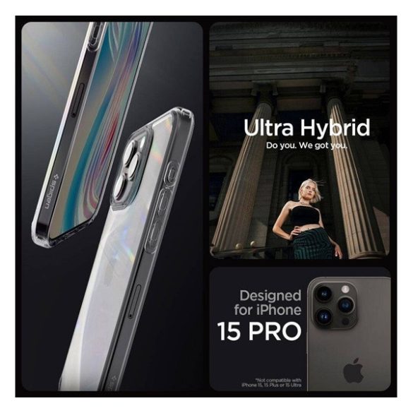 Apple iPhone 16 Pro, Műanyag hátlap védőtok + szilikon keret, Spigen Ultra Hybrid Matte, áttetsző/füst