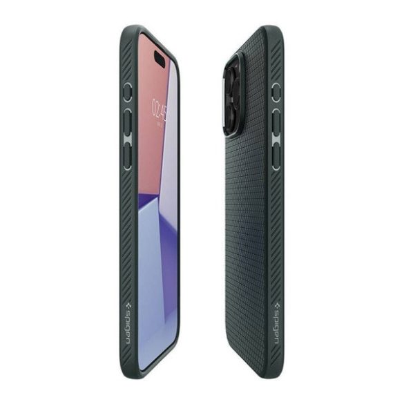 Apple iPhone 16 Pro Max, Szilikon tok, Spigen Liquid Air, háromszög minta, sötétzöld