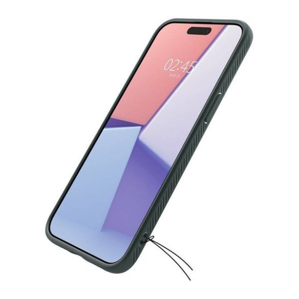 Apple iPhone 16 Pro Max, Szilikon tok, Spigen Liquid Air, háromszög minta, sötétzöld