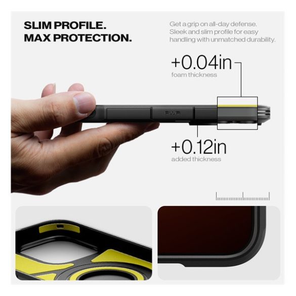 Apple iPhone 16 Pro Max, Szilikon tok + műanyag hátlap, Magsafe töltővel kompatibilis, kitámasztóval, érintő funkciós gombfedéllel, Spigen Tough Armor "T" Mag, fekete