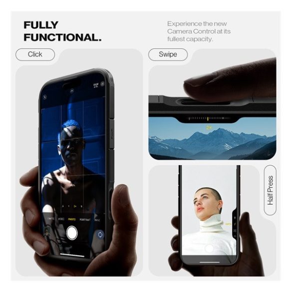 Apple iPhone 16 Pro Max, Szilikon tok + műanyag hátlap, Magsafe töltővel kompatibilis, kitámasztóval, érintő funkciós gombfedéllel, Spigen Tough Armor "T" Mag, fekete