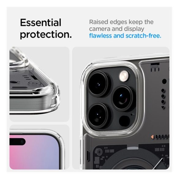 Apple iPhone 16 Pro Max, Műanyag hátlap védőtok + szilikon keret, Magsafe töltővel kompatibilis, iPhone belső minta, Spigen Ultra Hybrid Neo One Mag, átlátszó/fekete