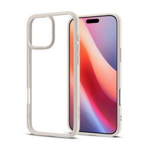 Apple iPhone 16 Pro Max, Műanyag hátlap védőtok + szilikon keret, Spigen Ultra Hybrid, átlátszó/bézs