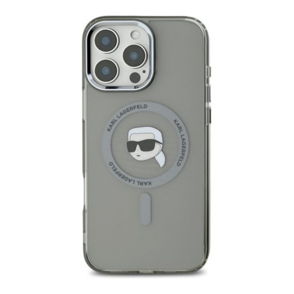 Karl Lagerfeld IML Metal Karl Head iPhone 16 Pro MagSafe kemény hátlap tok, fekete