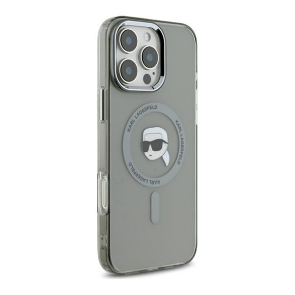 Karl Lagerfeld IML Metal Karl Head iPhone 16 Pro MagSafe kemény hátlap tok, fekete