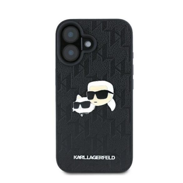 Karl Lagerfeld Monogram Karl&Choupette Head Pin iPhone 16 kemény hátlap tok, fekete