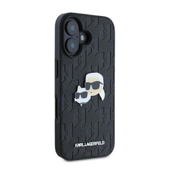 Karl Lagerfeld Monogram Karl&Choupette Head Pin iPhone 16 kemény hátlap tok, fekete