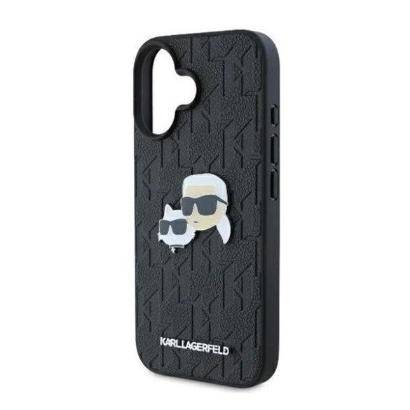 Karl Lagerfeld Monogram Karl&Choupette Head Pin iPhone 16 kemény hátlap tok, fekete