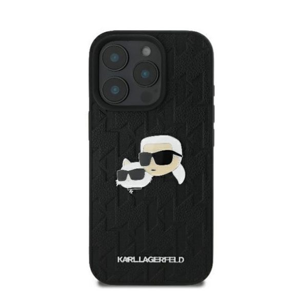 Karl Lagerfeld Monogram Karl&Choupette Head Pin iPhone 16 Pro kemény hátlap tok, fekete