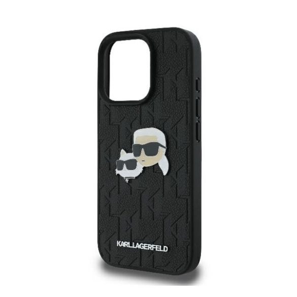 Karl Lagerfeld Monogram Karl&Choupette Head Pin iPhone 16 Pro kemény hátlap tok, fekete