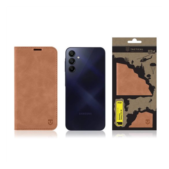 Samsung Galaxy A15 4G / A15 5G SM-A155F / A156B, Oldalra nyíló tok, stand, kártyatartóval, Tactical Xproof, barna