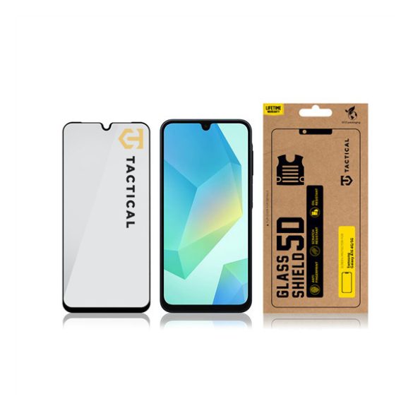 Samsung Galaxy A16 4G / A16 5G SM-A165F / A166B, Kijelzővédő fólia, ütésálló fólia (az íves részre is!), Tempered Glass (edzett üveg), Full Glue, Tactical Glass Shield 5D, fekete