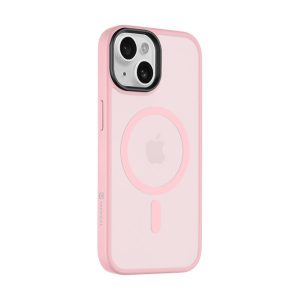 Apple iPhone 15, Műanyag hátlap védőtok + szilikon keret, közepesen ütésálló, Magsafe kompatibilis, Tactical MagForce Hyperstealth, áttetsző/rózsaszín