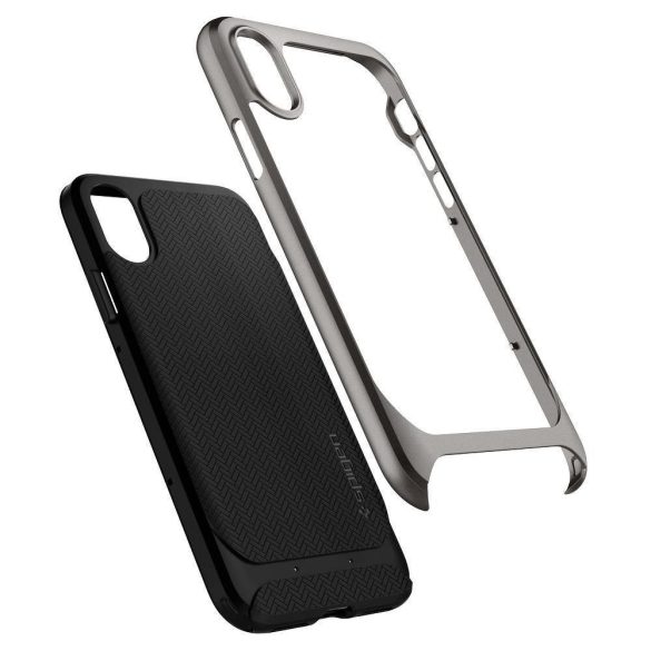 Apple iPhone 7 / 8 / SE (2020) / SE (2022), Szilikon tok, műanyag kerettel, Spigen Neo Hybrid, halszálka minta, sötétszürke
