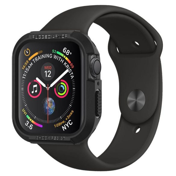 Apple Watch 4-6, SE (44mm), Watch 7 (45mm), Szilikon védőkeret, ütésálló, szíj nélkül, Spigen Rugged Armor, fekete