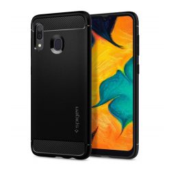   Samsung Galaxy A20 / A30 SM-A205F / A305F, Szilikon tok, Spigen Rugged Armor, karbon minta, fekete