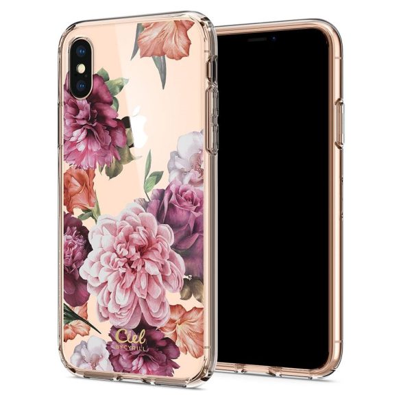 Apple iPhone X / XS, Szilikon tok, légpárnás sarok, rózsa minta, Spigen Ciel Cyril Cecile, átlátszó/színes