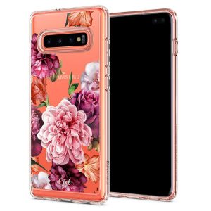 Samsung Galaxy S10 Plus SM-G975, Szilikon tok, légpárnás sarok, rózsa minta, Spigen Ciel Cyril Cecile, átlátszó/színes