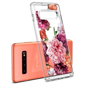 Samsung Galaxy S10 SM-G973, Szilikon tok, légpárnás sarok, rózsa minta, Spigen Ciel Cyril Cecile, átlátszó/színes