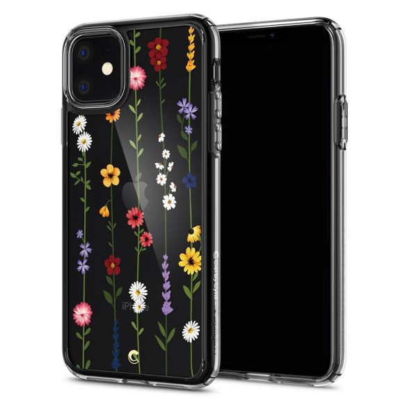 Apple iPhone 11, Szilikon tok, légpárnás sarok, virágoskert minta, Spigen Ciel Cyril Cecile, átlátszó/színes