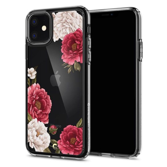 Apple iPhone 11, Szilikon tok, légpárnás sarok, bazsarózsa minta, Spigen Ciel Cyril Cecile, átlátszó/színes