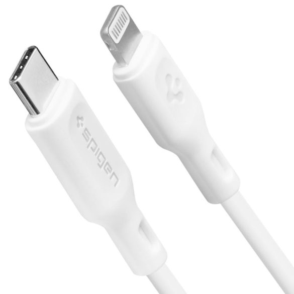 USB Type-C töltő- és adatkábel, Lightning, 100 cm, gyorstöltés, MFI engedélyes, Spigen Essential C10CL, fehér