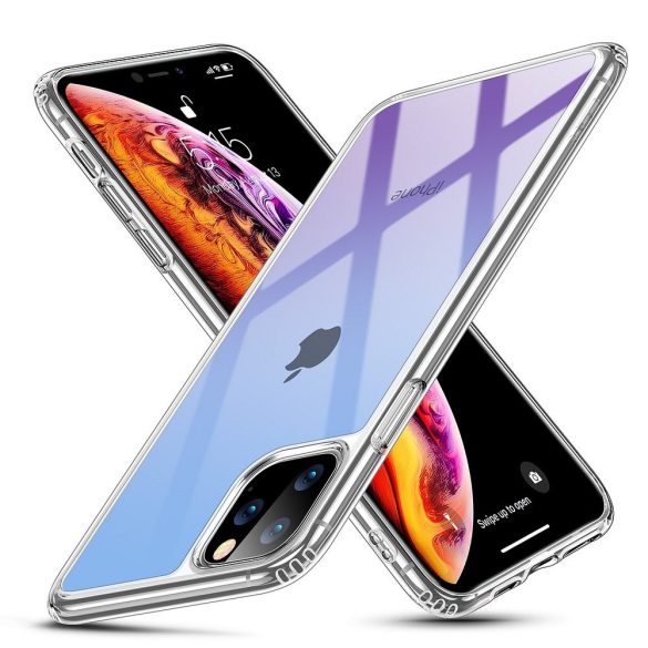Apple iPhone 11 Pro Max, Szilikon védőkeret, edzett üveg hátlap, ESR Ice Shield, lila/kék