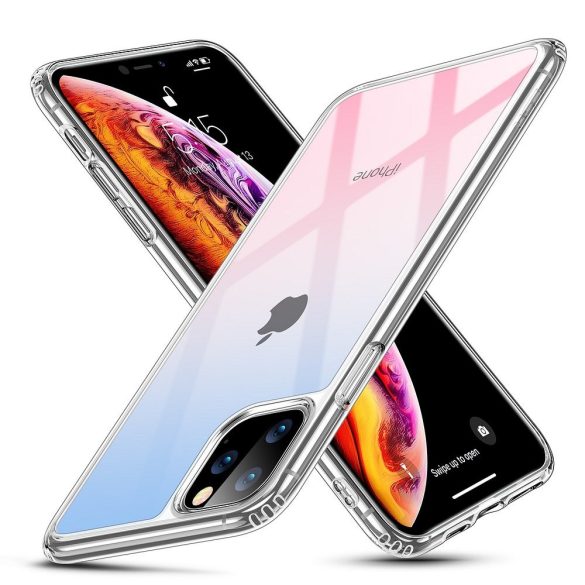 Apple iPhone 11 Pro Max, Szilikon védőkeret, edzett üveg hátlap, ESR Ice Shield, rózsaszín/kék