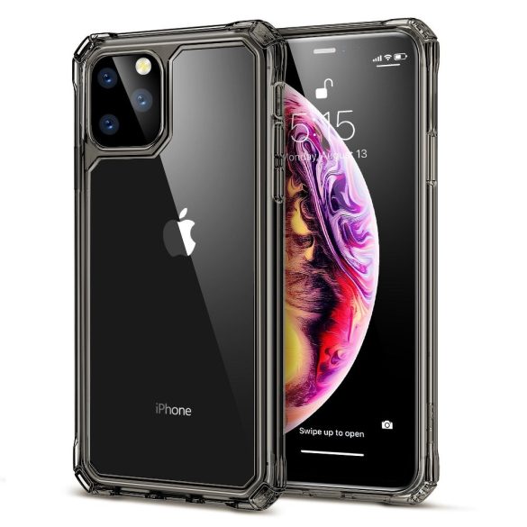 Apple iPhone 11 Pro Max, Szilikon tok, műanyag hátlappal, légpárnás sarok, közepesen ütésálló, ESR Air Armor, átlátszó/fekete