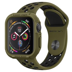 Apple Watch 4-6, SE (40mm), Watch 7 (41mm), Szilikon védőkeret, ütésálló, szíj nélkül, Spigen Rugged Armor, zöld