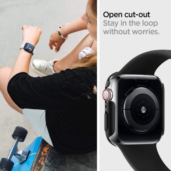 Apple Watch 4-6, SE (40mm), Műanyag védőkeret, szíj nélkül, Spigen Thin Fit, fekete