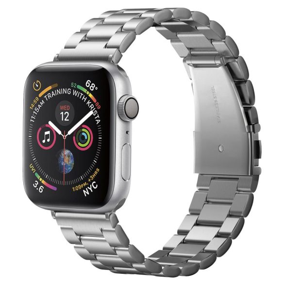 Apple Watch 1-6, SE (42 / 44 mm), fém pótszíj, Spigen Modern Fit, ezüst