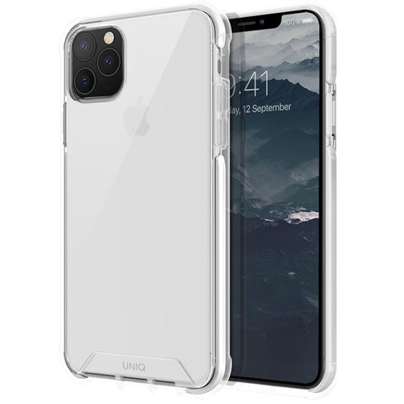 Apple iPhone 11 Pro, Szilikon keret + műanyag hátlap, közepesen ütésálló, légpárnás sarok, Uniq Combat, átlátszó/fehér