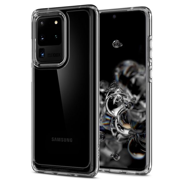 Samsung Galaxy S20 Ultra 5G SM-G988, Műanyag hátlap védőtok + szilikon keret, Spigen Ultra Hybrid, átlátszó