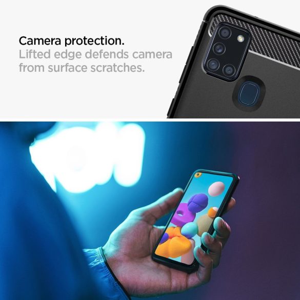 Samsung Galaxy Note 10 Lite SM-N770, Szilikon tok, Spigen Rugged Armor, karbon minta, fekete